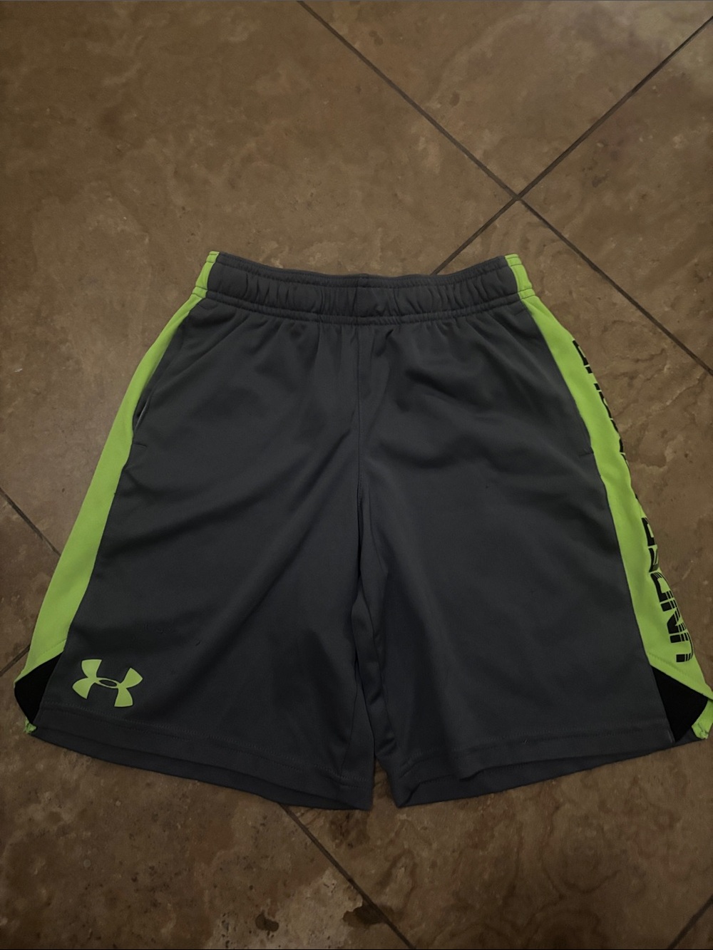 Under Armour Men’s Charcoal Shorts with Lime Green Panels